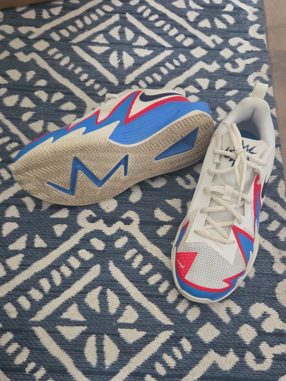 Nike White Sneakers with Blue & Red Accents
